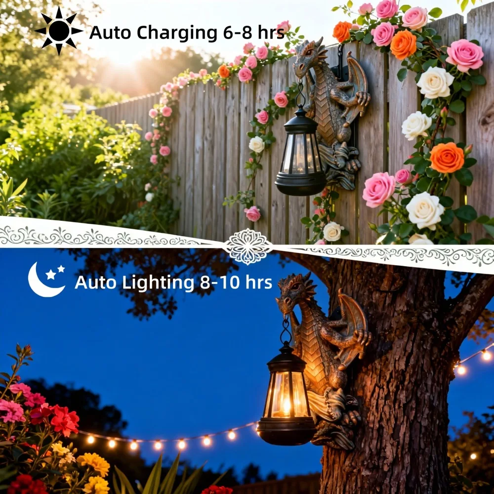 Unique Solar Dragon Figurine Resin Garden Hanging Lamp Outdoor Landscape Decoration Wall Sculpture Yard Ornament Light