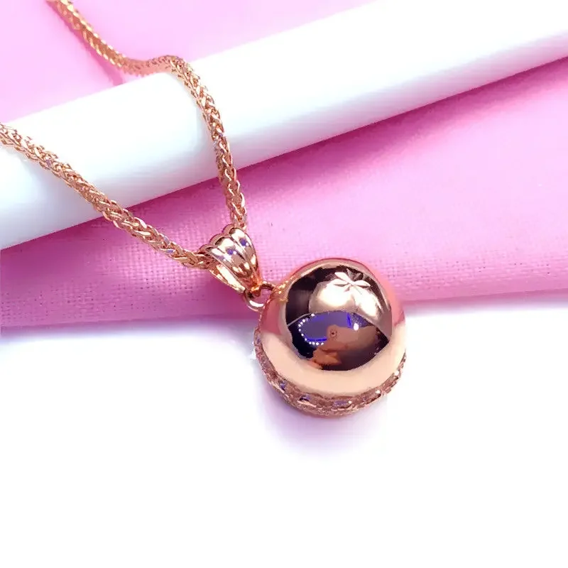 Classic 585 Purple Gold Pendant for women Simple and Shiny Plated 14K Rose Gold Ball bead Necklace clavicle chain Jewelry