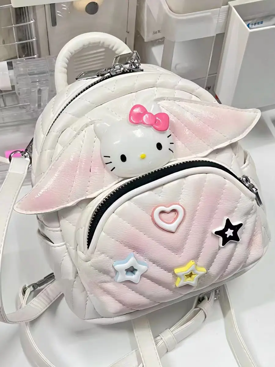 Adorable Cat PU Leather Backpack Dyed Colorful Single Shoulder Bag Handbag Fashionable Trendy Large Capacity