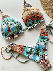 Conjunto de biquíni sexy estampado feminino, maiô push-up, maiô brasileiro, roupa de praia feminina, biquíni tanga, roupa de banho, 2020