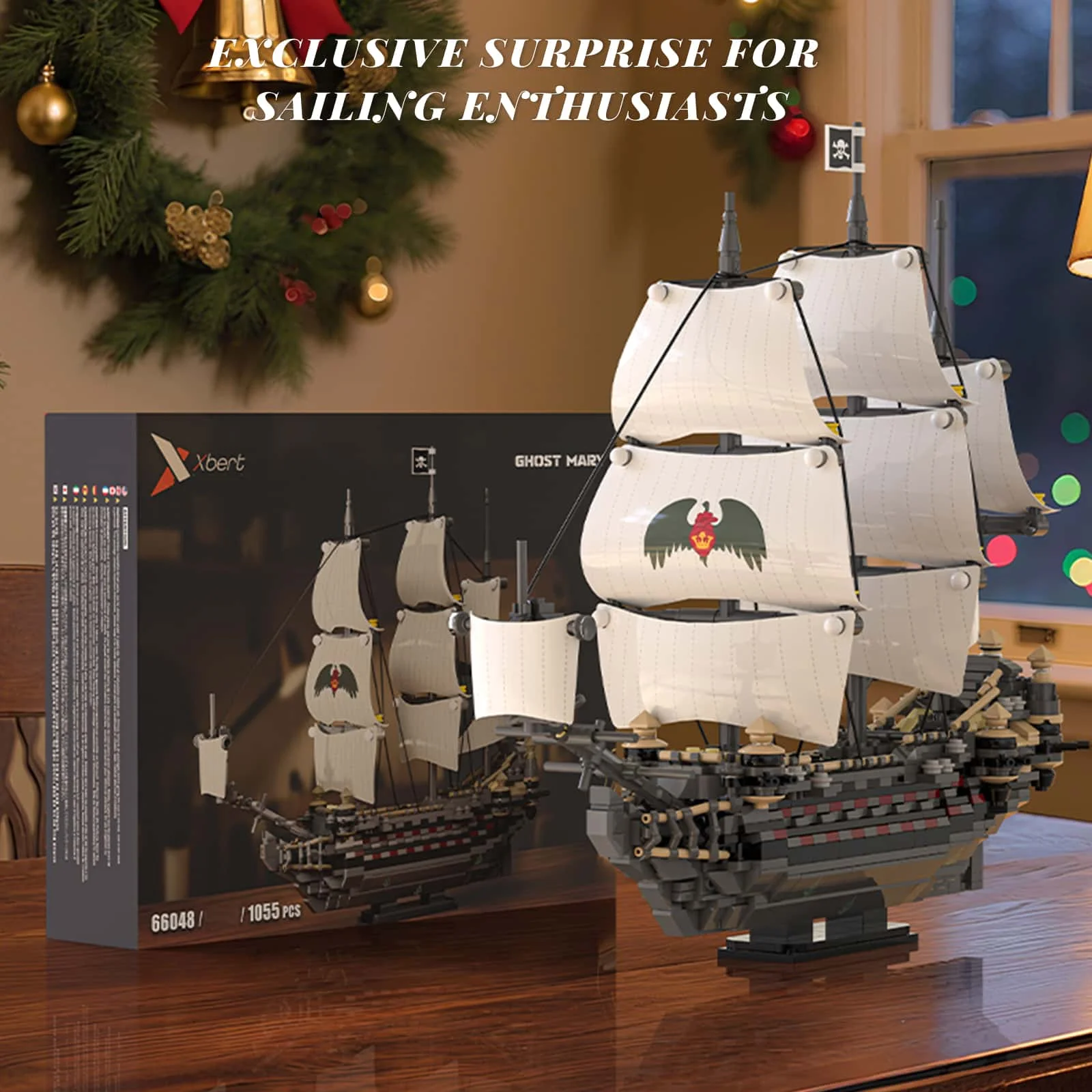 

Ghost Pirate Ship1055PCS Набор строительных блоков, креативная модель дисплея для декора комнаты и уникальный праздничный подарок для парусных болельщиков