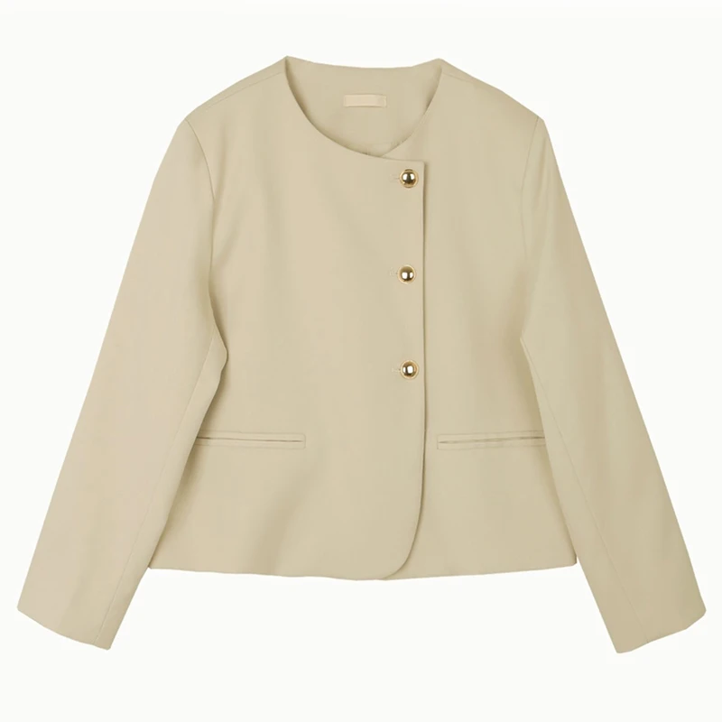 ชุดสูทลำลองทรงหลวม แขนยาว สีเหลืองอ่อน กระดุมเดี่ยว ผ้าเนื้อนุ่ม สไตล์ชิค สำหรับผู้หญิง