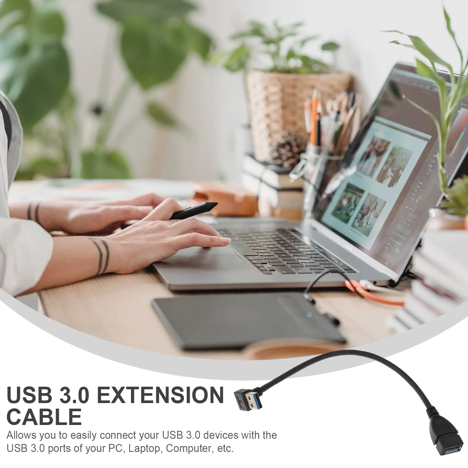 USB 3.0 Extension Cable Right Angle 90 Degree Down Downwards Adapter USB Male to Female Extension Cord for Computer Supply