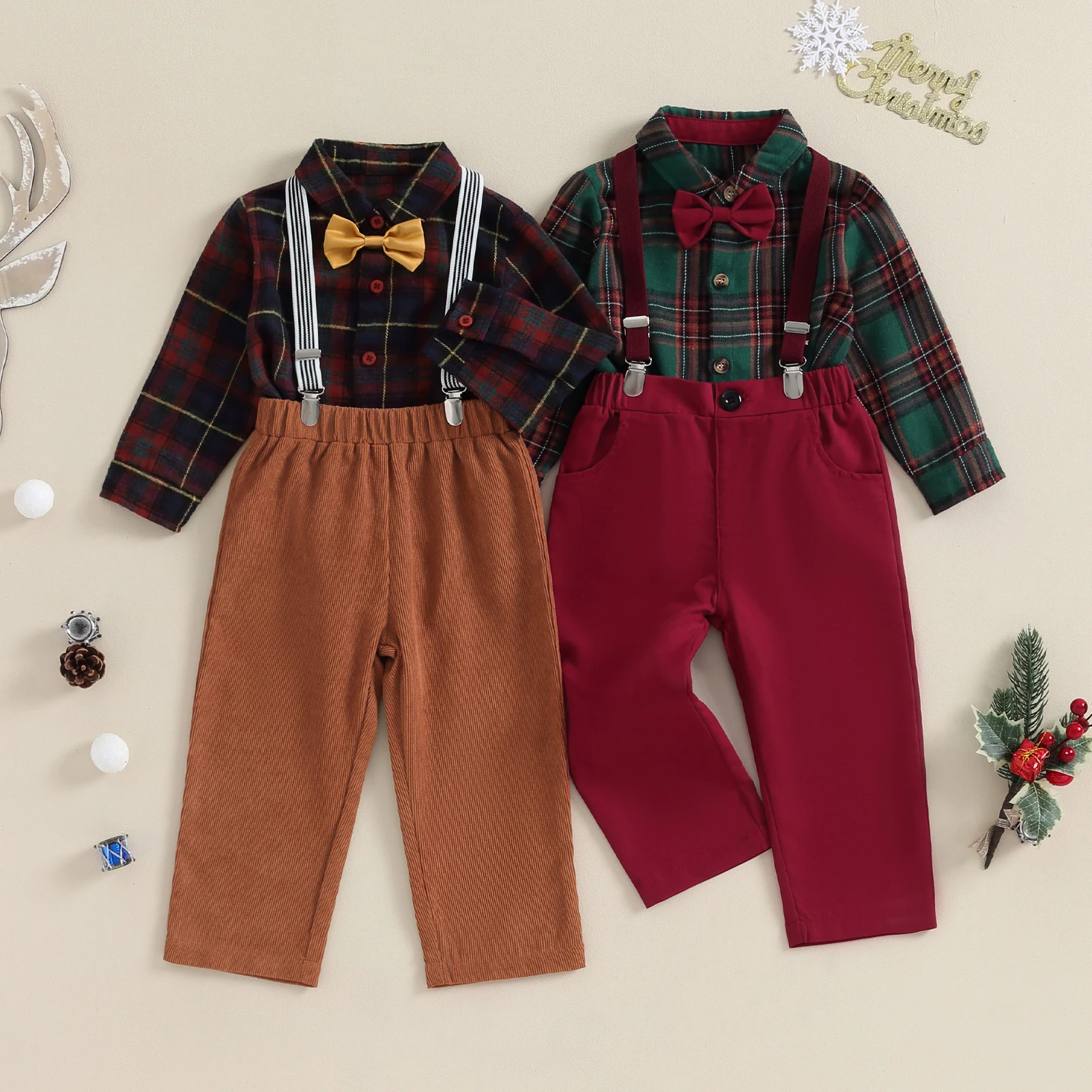 Pudcoco Infant Kids Baby Boys 2Pcs Gentleman Outfits Long Sleeve Plaid Shirt + Suspender Pants Set Toddler Clothes 1-7T