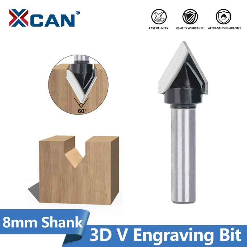 XCAN 3D V Engraving Bit CNC End Mill 8mm Shank Router Bits 16mm Diameter 60 Degrees Milling Cutter For Woodworking