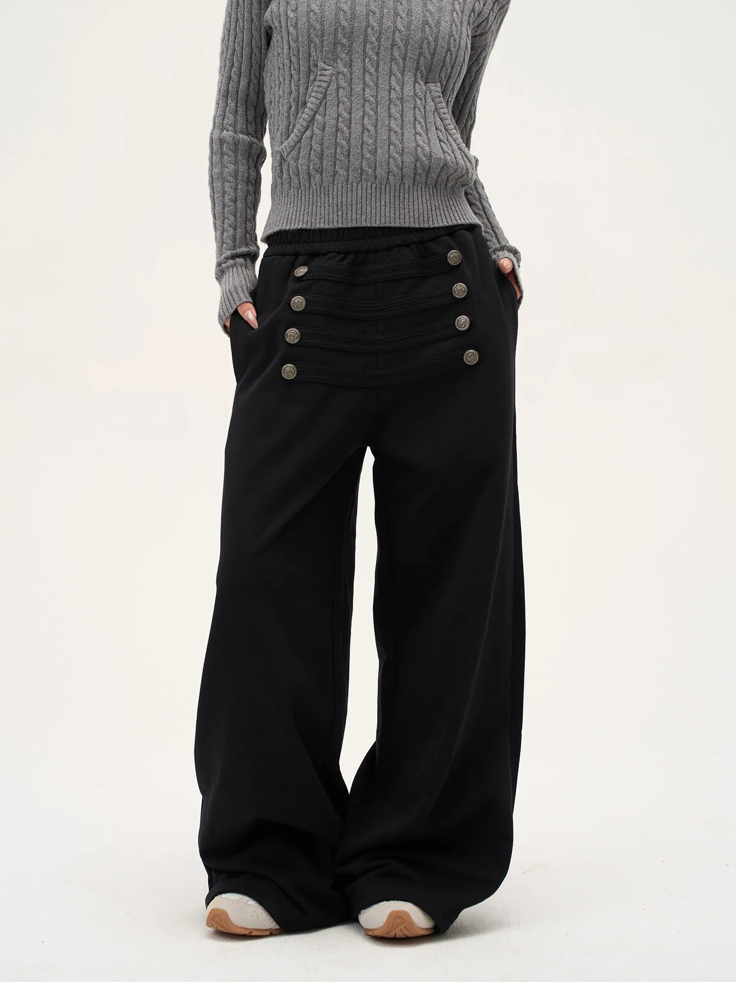 2026 Vintage Weite Damen-Herbst-Winter-Jogginghose mit Einzigartigem Design, Drapierte Bodenlange Hose, Lässige Vielseitige Sportliche Hose – Detail 6