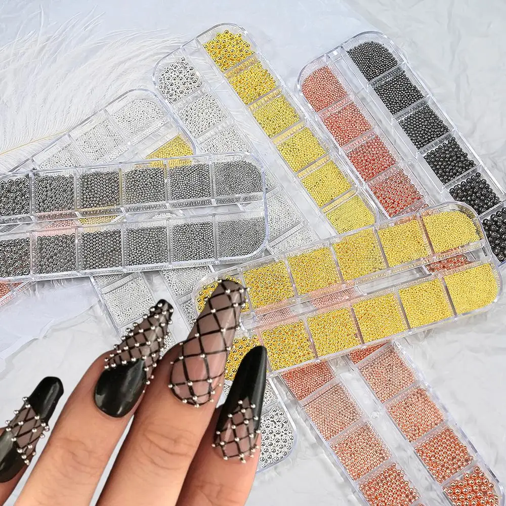 12 Grids 3D Kaviar Perlen Nagel Charms Mini Edelstahl Kugeln Nail art Dekorationen DIY Handwerk Telefon Fall Maniküre Zubehör