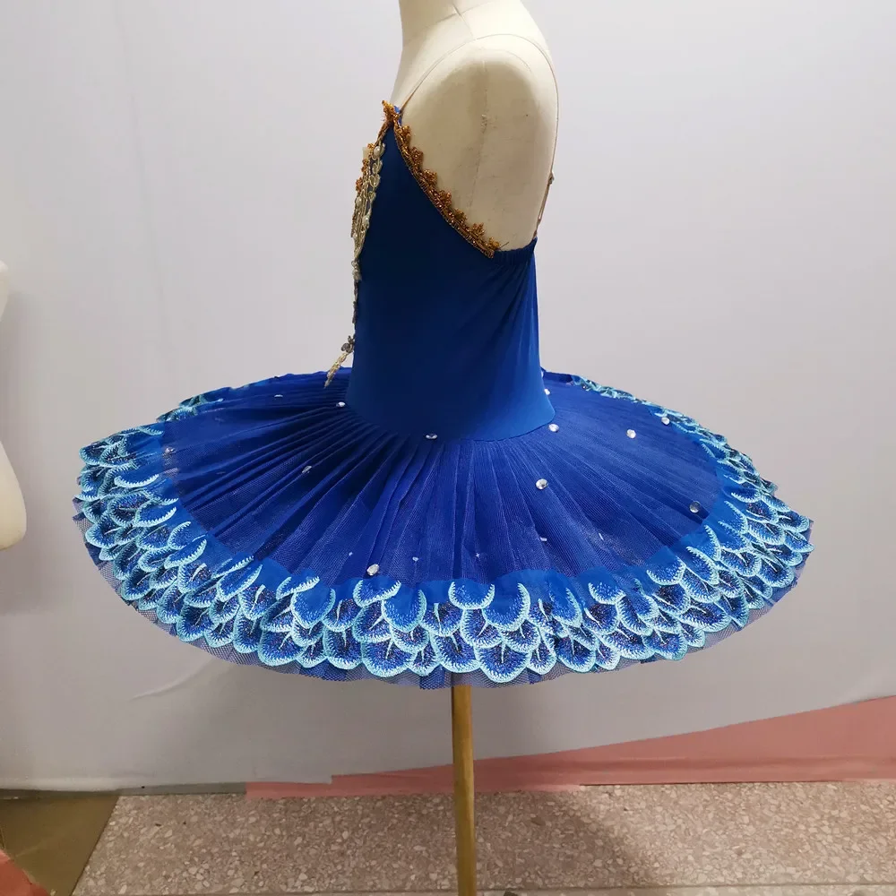 Saias tutu de balé azul para bailarina, trajes de performance do lago dos cisnes, panqueca, roupa de dança