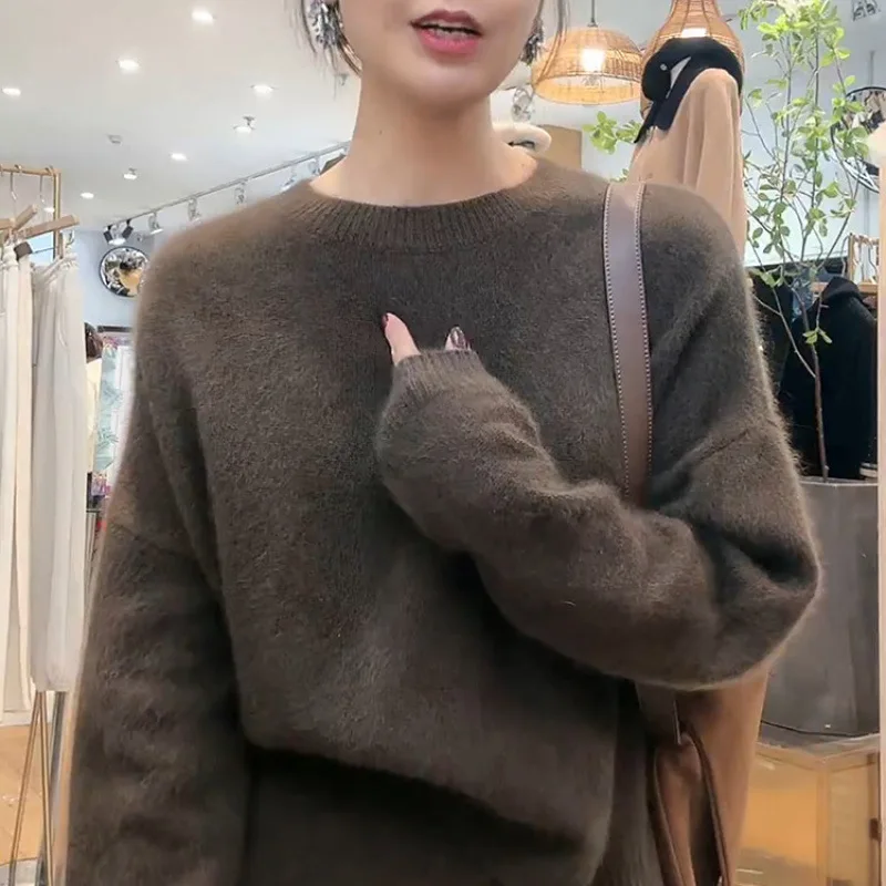 Korean Style Fashionable Lazy Style Gray Sweater Suit for Women Autumn and Winter New Elegant Slim Skirt Knitted Two-Piece Set