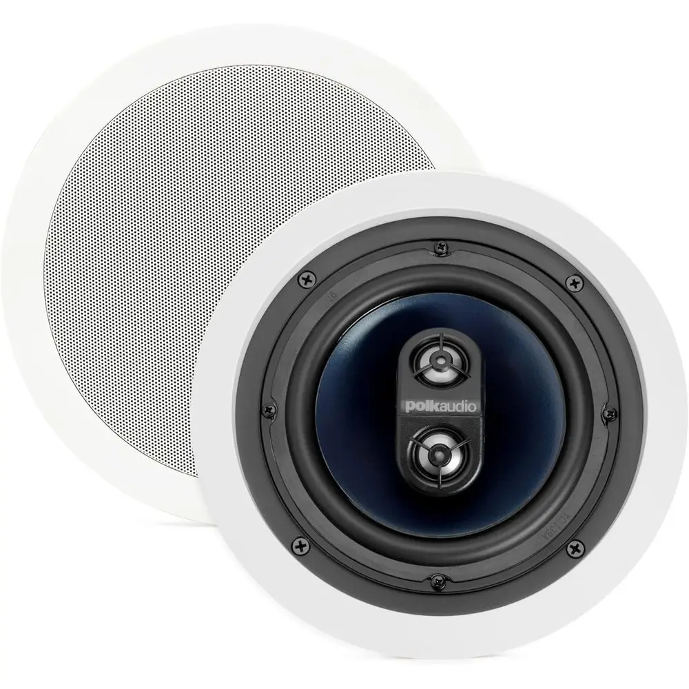 

6.5 in-Ceiling Speaker, Stereo Speaker, Dual Channel from a Single Location, Great for Damp, HuPlacement, White, Paintable Grill