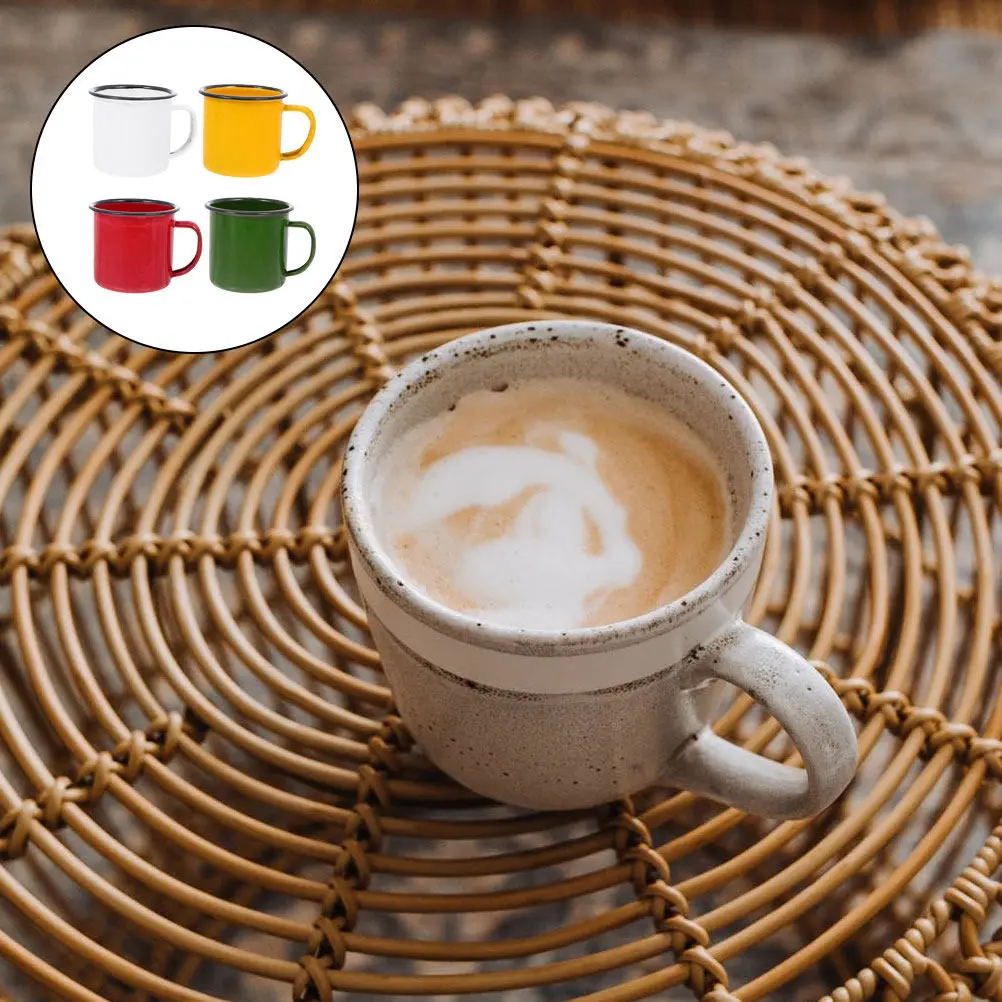 4Pcs Retro Wine Cups Enamel Drinking Cups Round Rim Safe Mouth Friendly Wide Mouth Easy Clean Thick Iron Enamel Mug with Handle