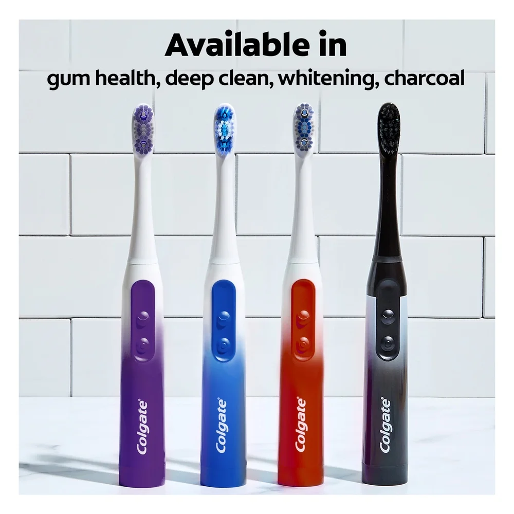 فرشاة أسنان تعمل ببطارية فحم 360 درجة مع شعيرات خيط تنظيف ناعمة ومنظف اللسان وملمع مطاطي نفس منعش وفم