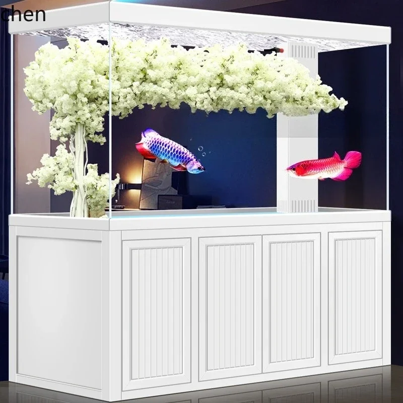 Large Fish Tank Ultra Clear Glass Aquarium Bottom Filter Lazy No Water Change Needed Living Room Home Screen Ecological