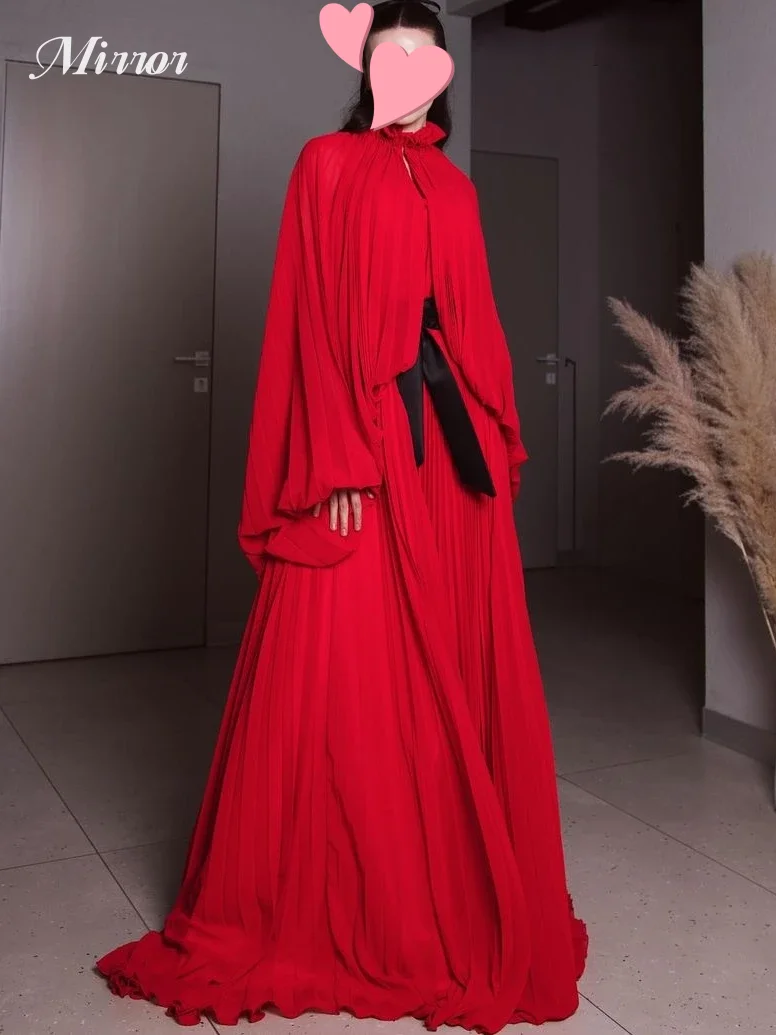 

Mirror Dress Elegant Vintage Red Ruffle Black Ribbon Customized Formal Occasion Prom Dress Evening Party Gowns