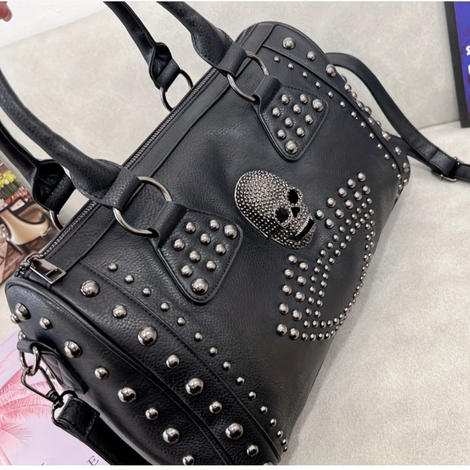 Dark Enchantment Skull Tote Bag - Steampunk Studs & Boston Style - Gothic Chic Top Handle Crossbody Bean bag Laundry bag travel