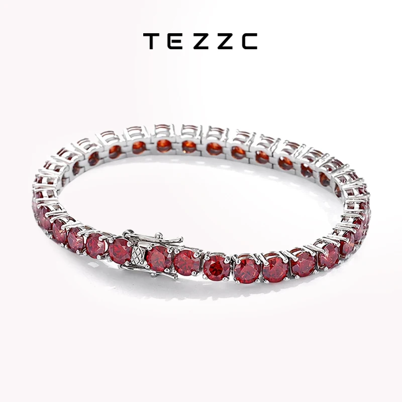 

Tezzc All Red and White Moissanite Tennis Bracelets for Women Man s925 Sterling Silver with White Gold Plated Hip Hop Bracelet