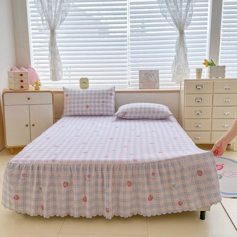 Small Fresh Bed Skirt Soft Double Gauze Cloth Dust Ruffle Universal Mattress Cover for Hotel and Homestay All Inclusive Non Slip