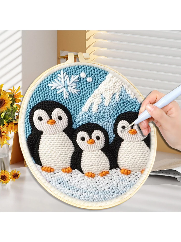 CHENISTORY bricolage poinçon aiguille broderie démarreur Kits pour débutant dessin animé animaux mignons piquant broderie fil peinture Arts