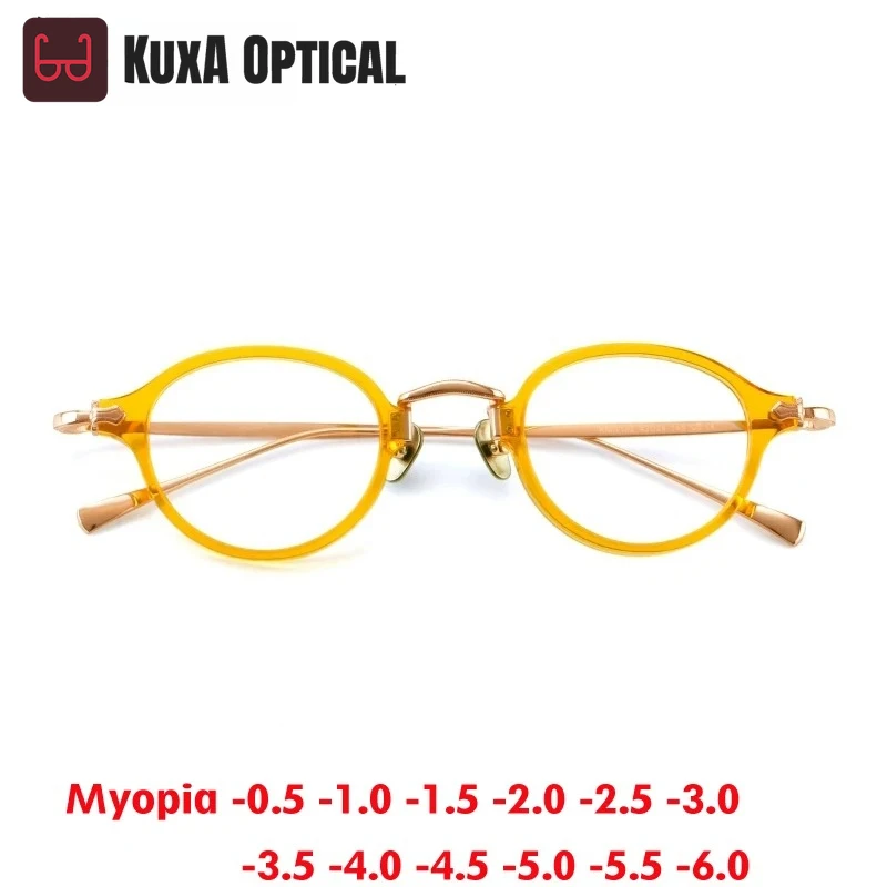 

KUXA Высокое качество ретро ацетат овальная маленькая оправа очки для близорукости женские мужские очки на заказ очки по рецепту от -0,50 до -6,0