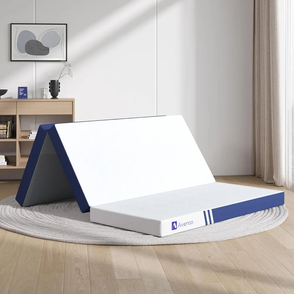 Foldable Mattress Queen, Folding Mattress 4 Inch Memory Foam, Trifold Mattress Portable with Removable Cover & Detachable for G