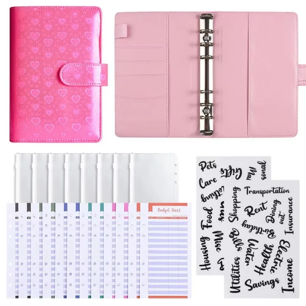 Creative Pu Leather Envelope Challenge Notebook Colorful Love Heart Loose-leaf Notebook a6 Budget Binder Challenge Budget Binder