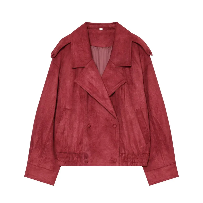Woman 2026 New Style Suede-like Leather Strap Aviator Jacket Biker Style High Quality Velvet Texture Casual Fashion Lady Jacket