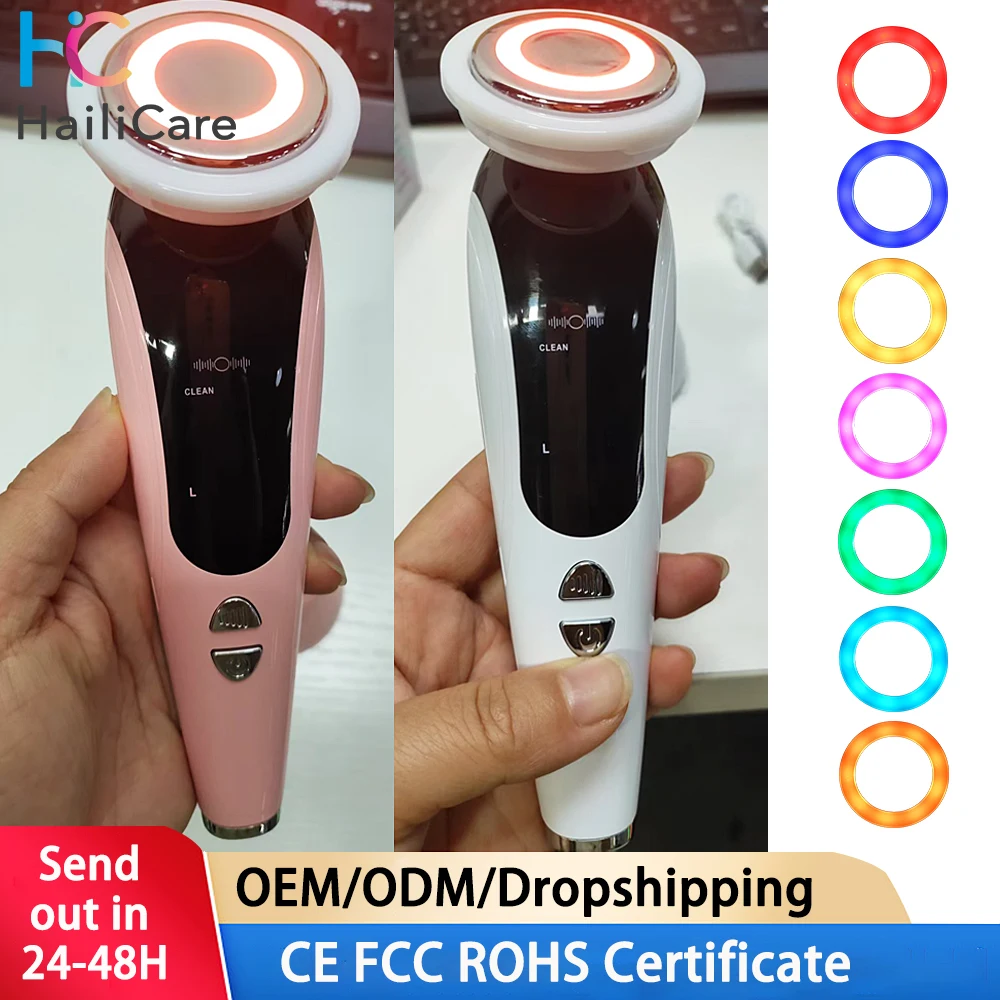 7 em 1 EMS Massageador Facial Instrumento de Beleza Facial com Vibração Inducida e Compressa Quente Ferramenta de Cuidados com a Pele Terapia de Luz LED