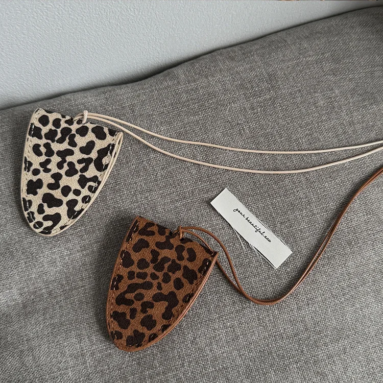 Leopard Print Leather Neck Hanging Sunglasses Clip Glasses Chain Storage Necklace Women's Hanging Rope Sweater Chain image 5