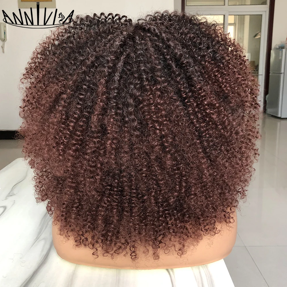 16 Zoll kurze lockige Afro Perücken für schwarze Frauen synthetische braune Afro verworrene lockige Perücke voll und flauschig wie eine Bombe langes