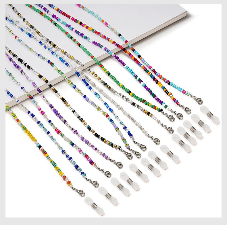 Regenbogen-Reisperlen-Brillenkette, Maskenkette, rutschfeste Hängekette, Brillenkette, Hängekette, Hängekordel, Zwei-in-Eins – Detail 5