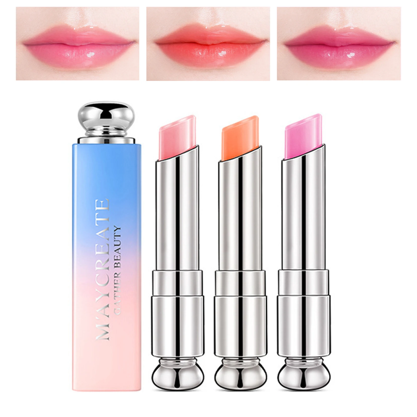 3 szt. Balsam do ust zmieniający kolor, koreańska magiczna pomadka zmieniająca kolor, tint do ust zmieniający kolor, błyszczyk z efektem tintu, długotrwały
