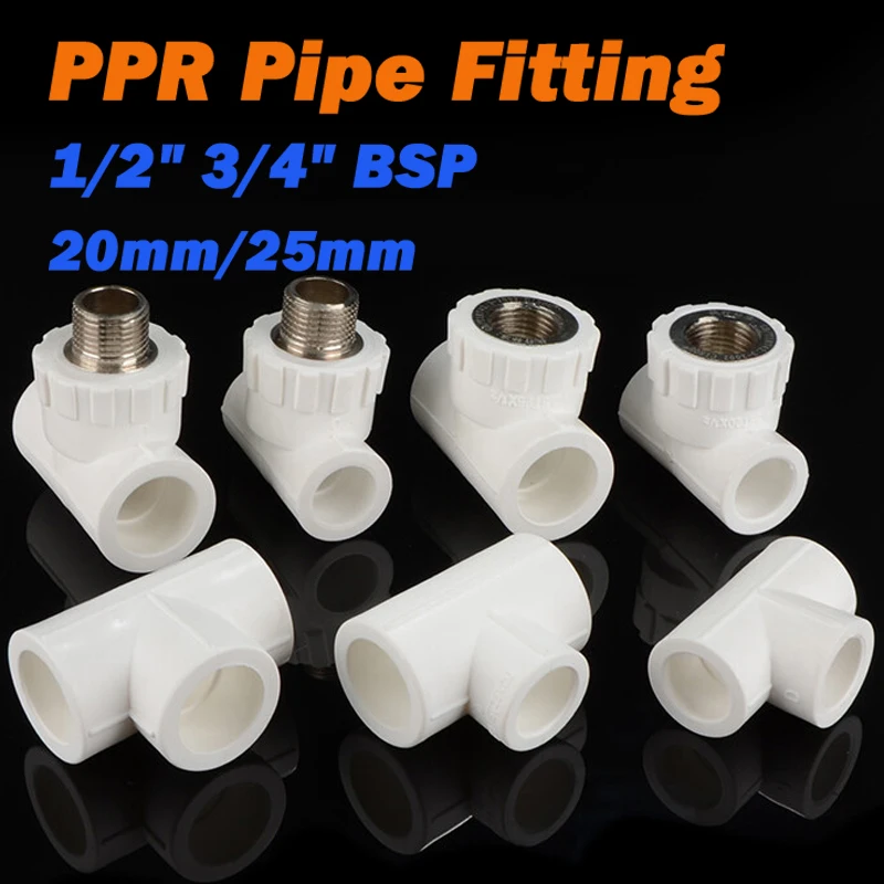 

Фитинг для труб PPR 1/2 дюйма, 3/4 дюйма, 20 мм/25 мм, белый Т-образный 3-ходовой фитинг с внутренней/мужской резьбой