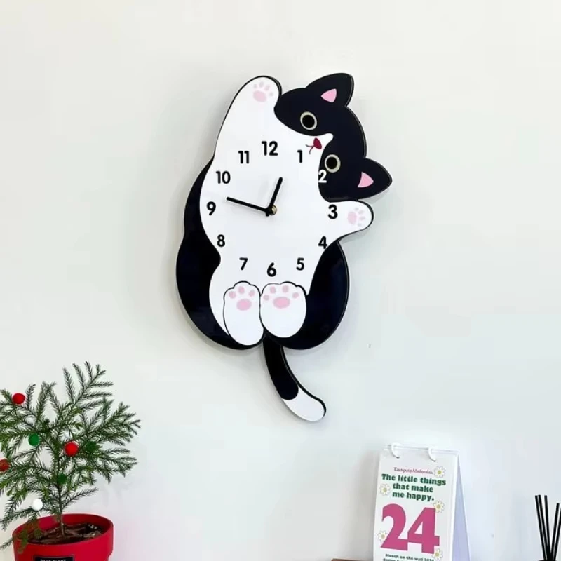 Cartoon Internet Celebrity Cat Clock Wall Clock Living Room Swing New Silent Creative Clock, Home Wall Watch