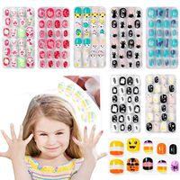 24Pcs/Set Kids Candy Flower Cute Fake Nails Detachable Full Cover False Nails Press On Nails Children Girls Nail Decoration Gift