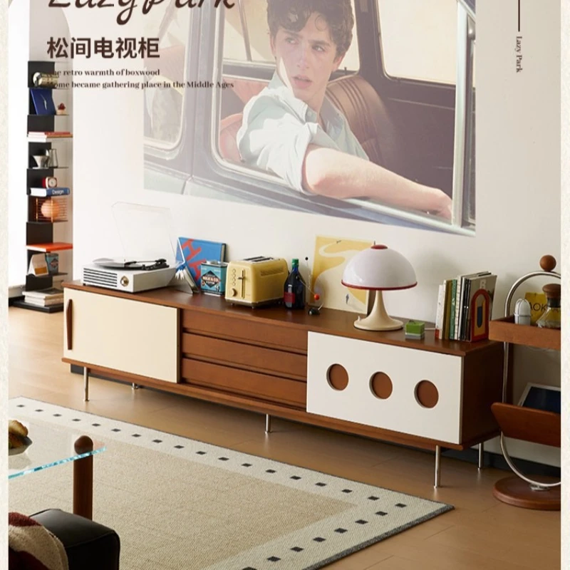 

Boxwood solid wood TV cabinet Nordic retro living room home storage modern small apartment simple TV cabinet