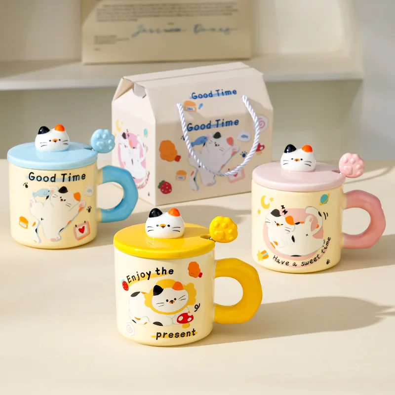 

Cute Cat With Lid Home Office Couple Water Cup Creative Companion Gift Ins Mug