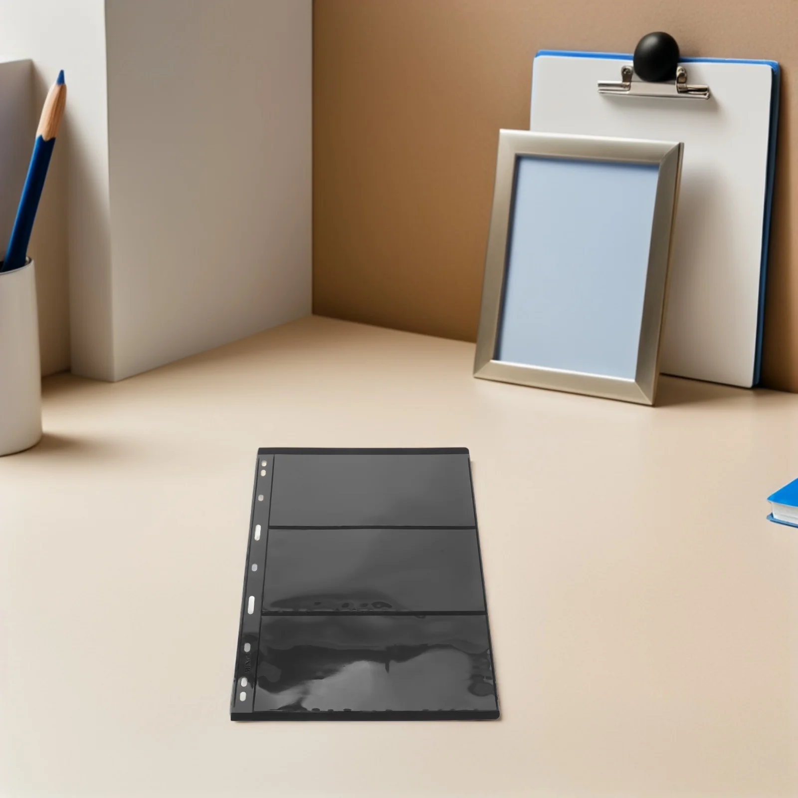 

8Pcs Stamp Collector Supplies Double Sided Loose Leaf Black 3 Row Album Pages Storage Holder for Stamp Collection