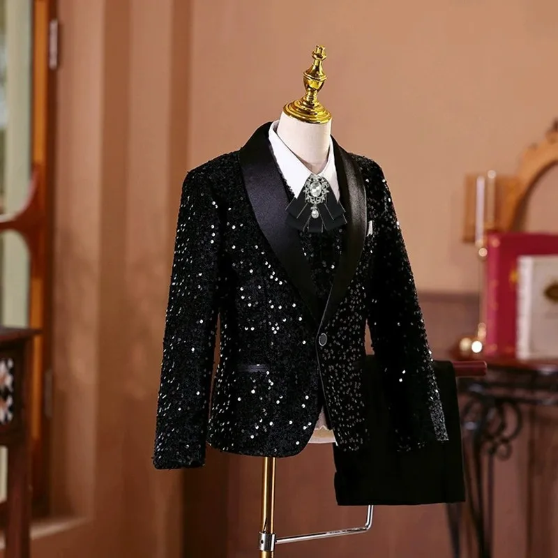 5-teiliges Kinderanzug-Set für Jungen, neue Herbst- und Wintermode, Pailletten-Blazer für Jungen, für Klavierauftritte, A4981 – Detail 5