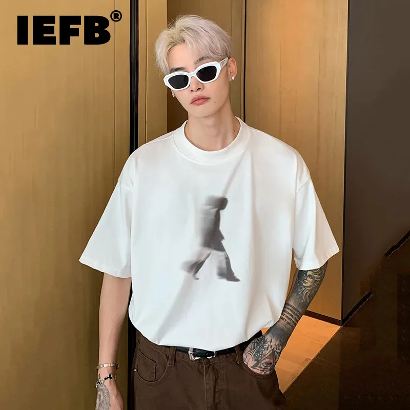 

IEFB Round Collar Male T-shirt Short Sleeve Photocopy Design Figure Pattern Male Top Korean New Chic Men's Wear Loose Fit 9C6899