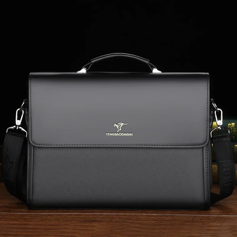 Maletín de cuero de gran capacidad para hombre, bolso de negocios Vintage, bandolera de hombro para oficina, bolso de archivo a la moda para hombre