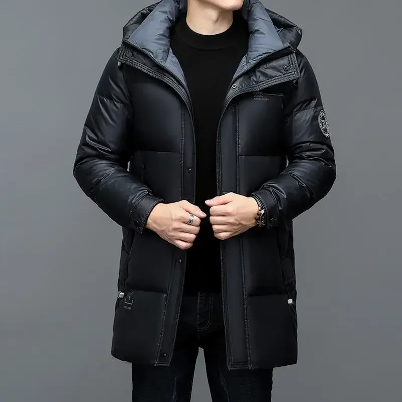 -30° New Fashion Men 90% White Hooded Duck Down Jackets Men\'s Thick Warm Waterproof Parka Overcoat Down Coat