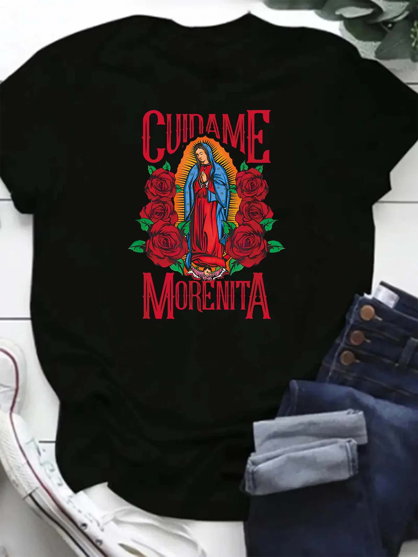 Virgen de Guadalupe Printed Short Sleeve Casual Fashion Women T-Shirt Pattern Women\'s T Shirt Femminile Tee Graphic Tshirt Tops