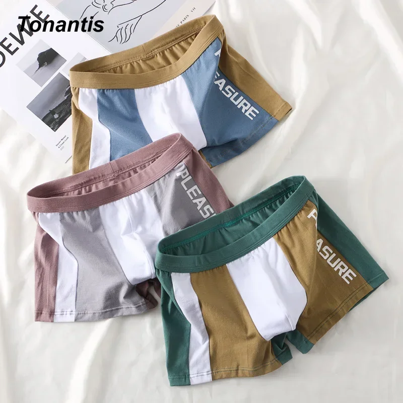 3Pcs/Set Trendy Cotton Men\'s Boxers Patchwork Color Male Boxers Shorts Men\'s Underwear Underpants Cuecas Calzoncillos Man Briefs