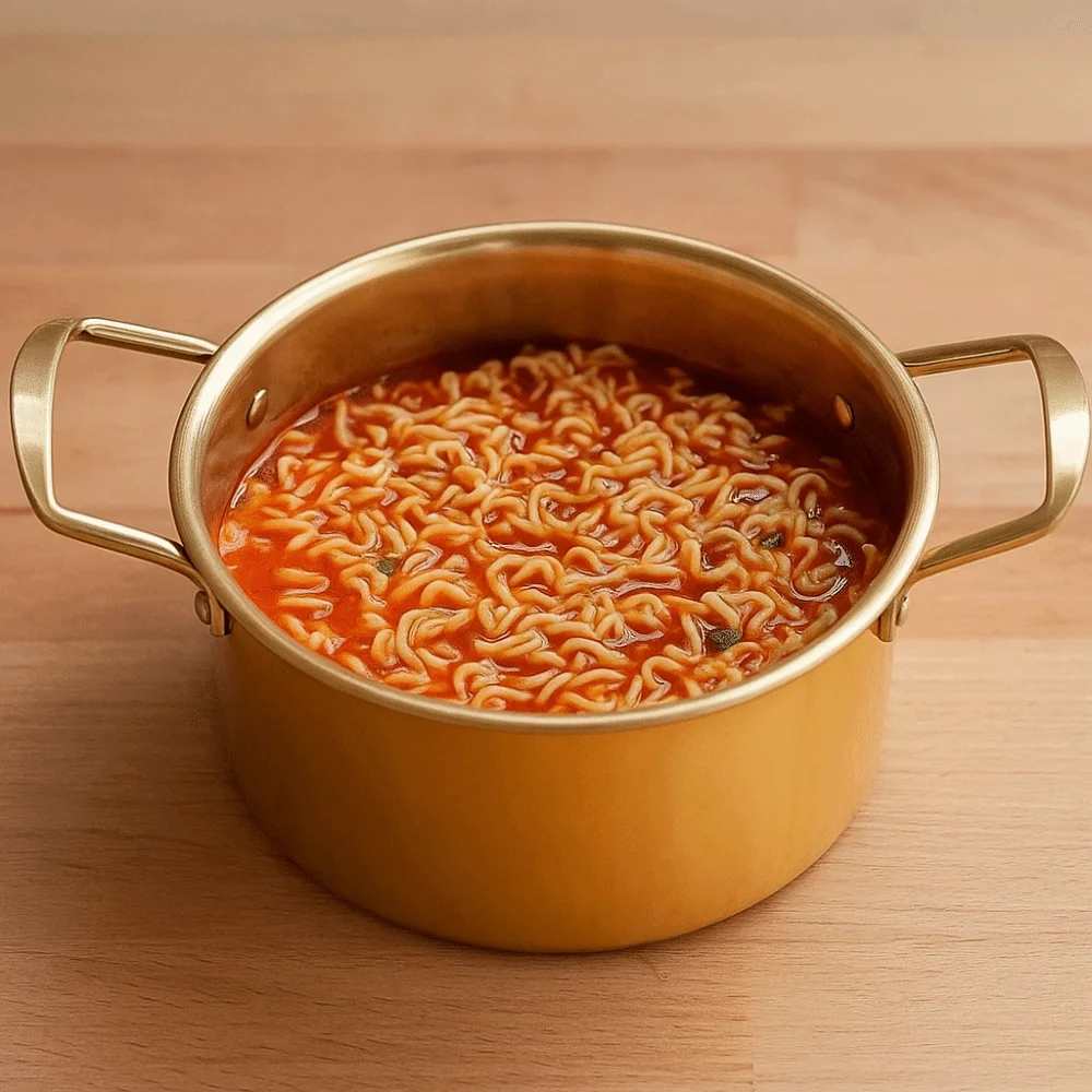 

Saucepan Stainless Steel Korean Ramen Pot Deepened Double Handle Stew Pot Gold with Lid Noodle Cooker Noodles