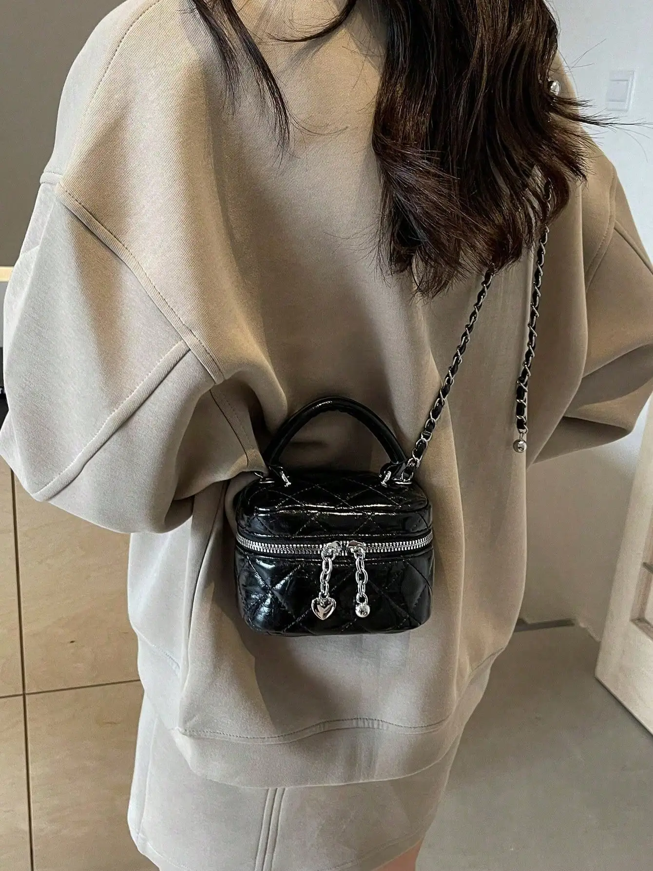 Y2k Cute Heart Decor Embroidered Rhombic Crossbody - Mini Solid Daily/Shopping/Travel Coin Purse