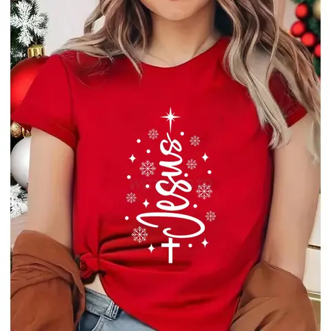 Christian Christmas Cross Graphic Men's Women's Clothing Jesus Christmas Tree Men Women T-shirt Tops Festive Holiday Casual Tops