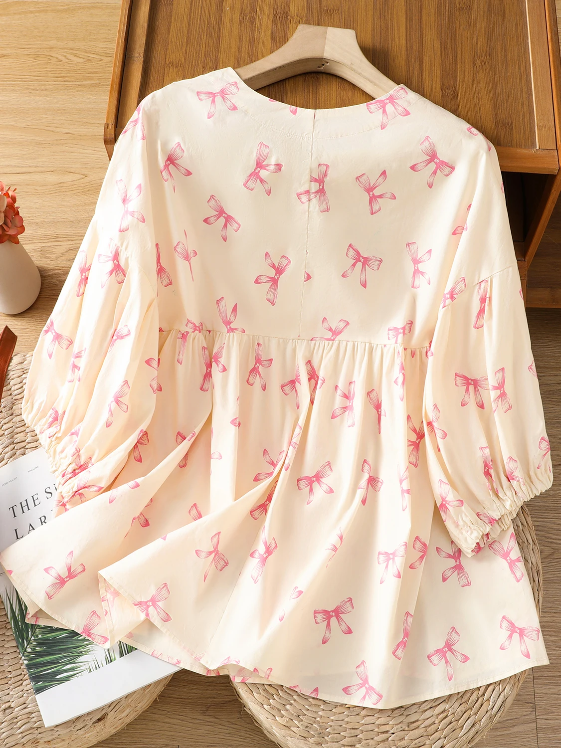 

Sweet round Ne Doll irt Women's Loose Versatile Print Lantern Sve Blouse Commute Sle Retro Loose Fit Casual Summer