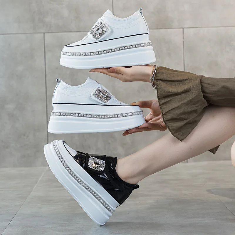 7CM Platform Rhinestone Women Casual Shoes Hook Loop Platform Wedge Women Fashion Sneakers Spring Autumn Warm Winter Shoes