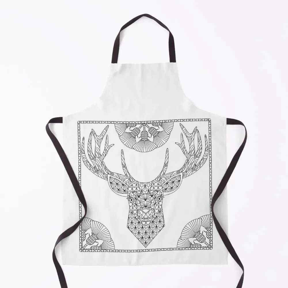 

Deer and Thistle Line Art Design Apron Women Kitchen Nursing painters Chef Uniform Woman Apron