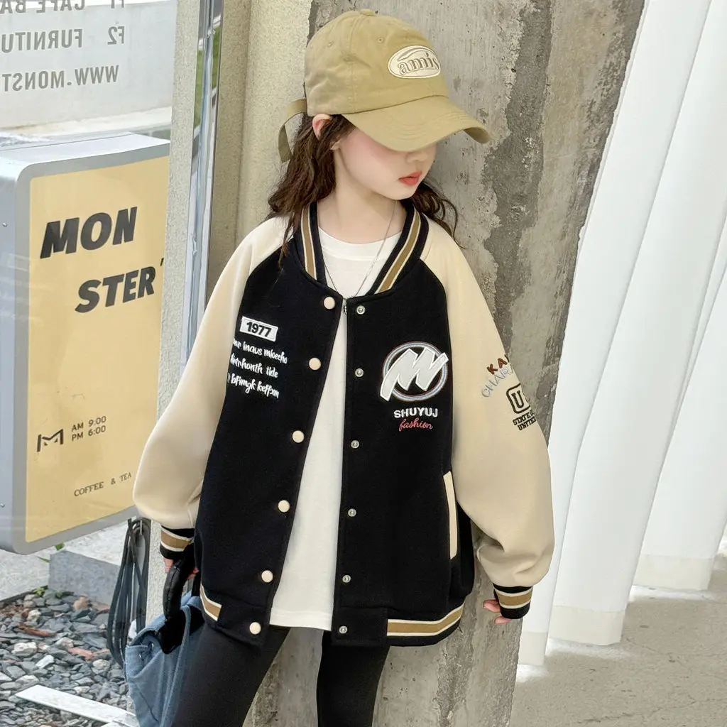 Cool Girls Baseball Jacket Letter Embroidery Autumn Children Coat 2026
